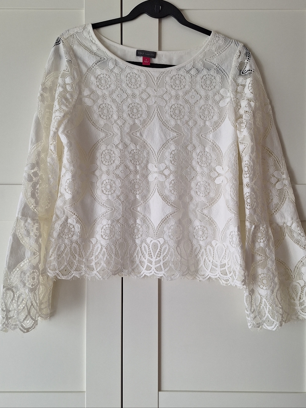 Vince Camuto Ivory Crochet Lace Bell-Sleeve Blouse